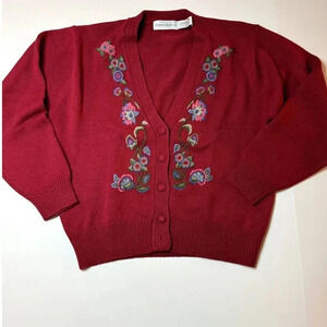 Vintage Robert Scott Embroidered Wool Blend Cardigan Size XL